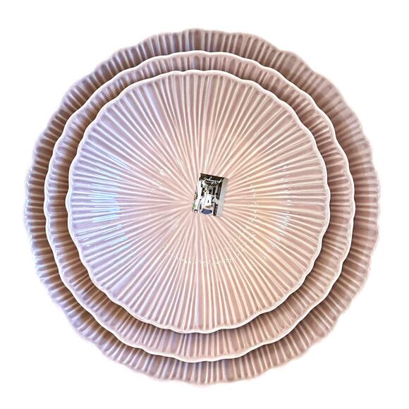 Destinos Portugal Pastel Pink Nesting Serving Bowl Set of 3 LARGE Fluted New - Picture 16 of 16